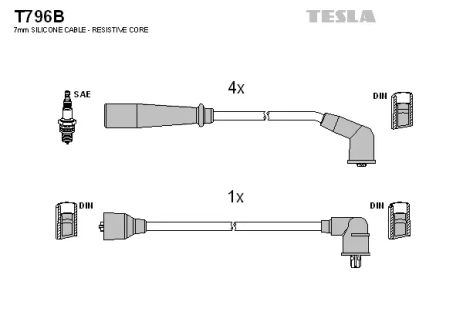 Комплект проводов зажигания, KIA SEPHIA, TESLA (T796B) Комплект проводов зажигания, KIA SEPHIA, TESLA (T796B)