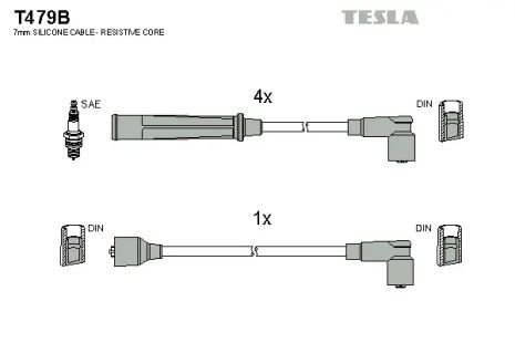 Комплект проводов зажигания, HYUNDAI PONY, TESLA (T479B)