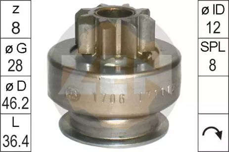 Привод с механизмом свободного хода, стартер ZN1706 CHRYSLER SUBARU