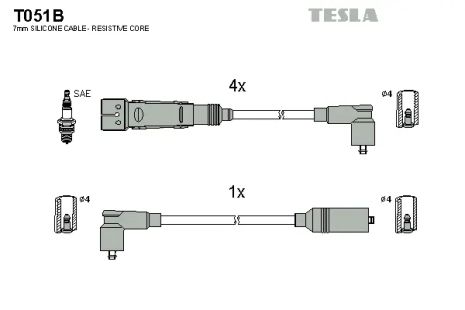 Комплект проводов зажигания, AUDI COUPE, TESLA (T051B)