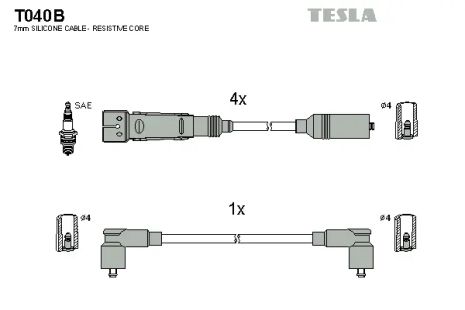 Комплект проводов зажигания, VW VENTO, SEAT IBIZA, TESLA (T040B)