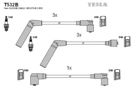 Комплект проводов зажигания, MITSUBISHI SIGMA, TESLA (T532B)