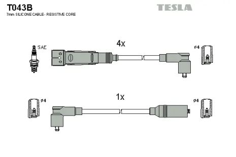 Комплект проводов зажигания, SEAT IBIZA, VW POLO, TESLA (T043B)