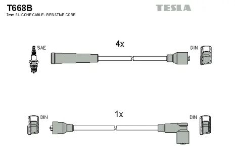 Комплект проводов зажигания, RENAULT 4, TESLA (T668B)