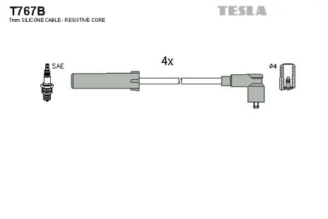 Комплект проводов зажигания, RENAULT KANGOO, TESLA (T767B)