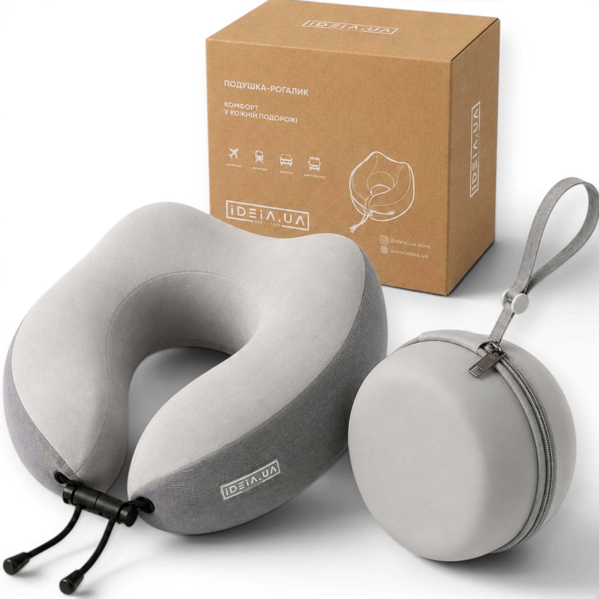 Подушка дорожная ортопедическая IDEIA TRAVEL Premium Memory Foam серая с кейсом и коробкой 27х26х17 см Подушка дорожная ортопедическая IDEIA TRAVEL Premium Memory Foam серая с кейсом и коробкой 27х26х17 см