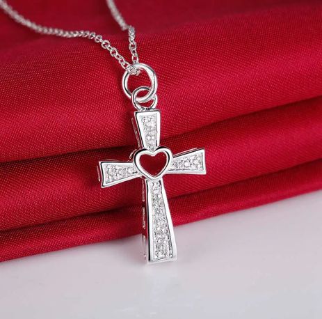 Кулон подвеска Крест Крестик с сердцем Тиффани tiffany кристаллы камни стерл сер