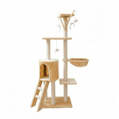 Игровой комплекс-когтеточка для кошек Pets 138 см, домик с царапкой для кота, бежевый