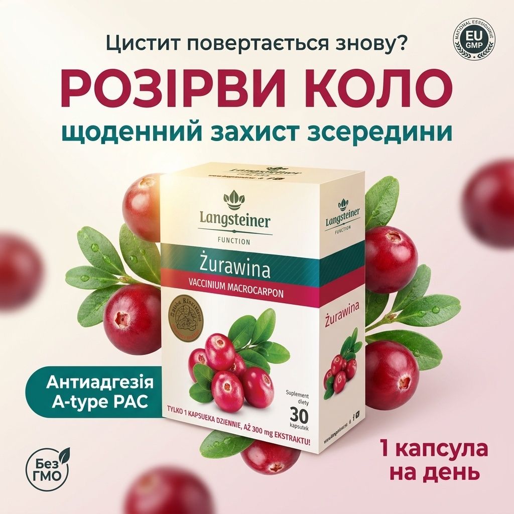 Харчова добавка Журавлина Langsteiner, 30 капсул Харчова добавка Журавлина Langsteiner, 30 капсул