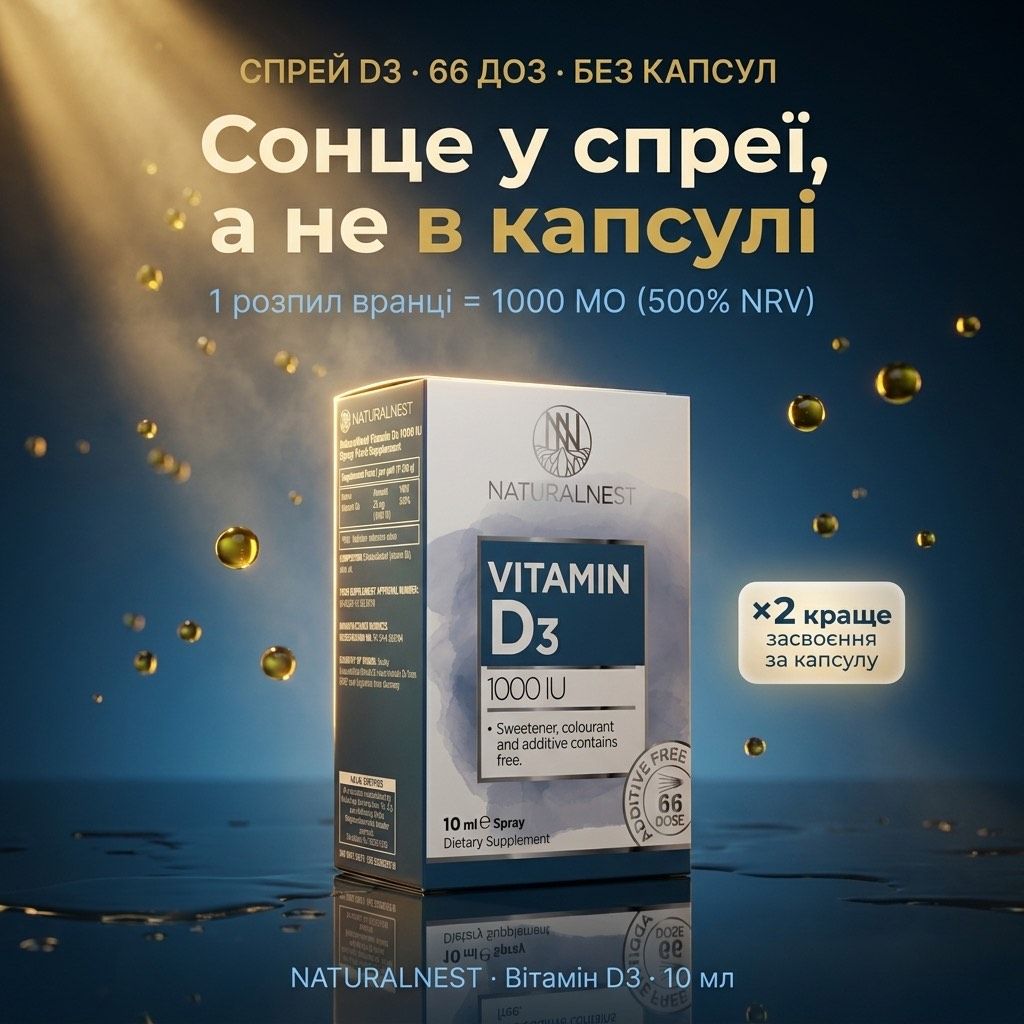 Спрей-вітамін D3 NATURALNEST 1000 UI, дієтична добавка, флакон 10 мл Спрей-вітамін D3 NATURALNEST 1000 UI, дієтична добавка, флакон 10 мл