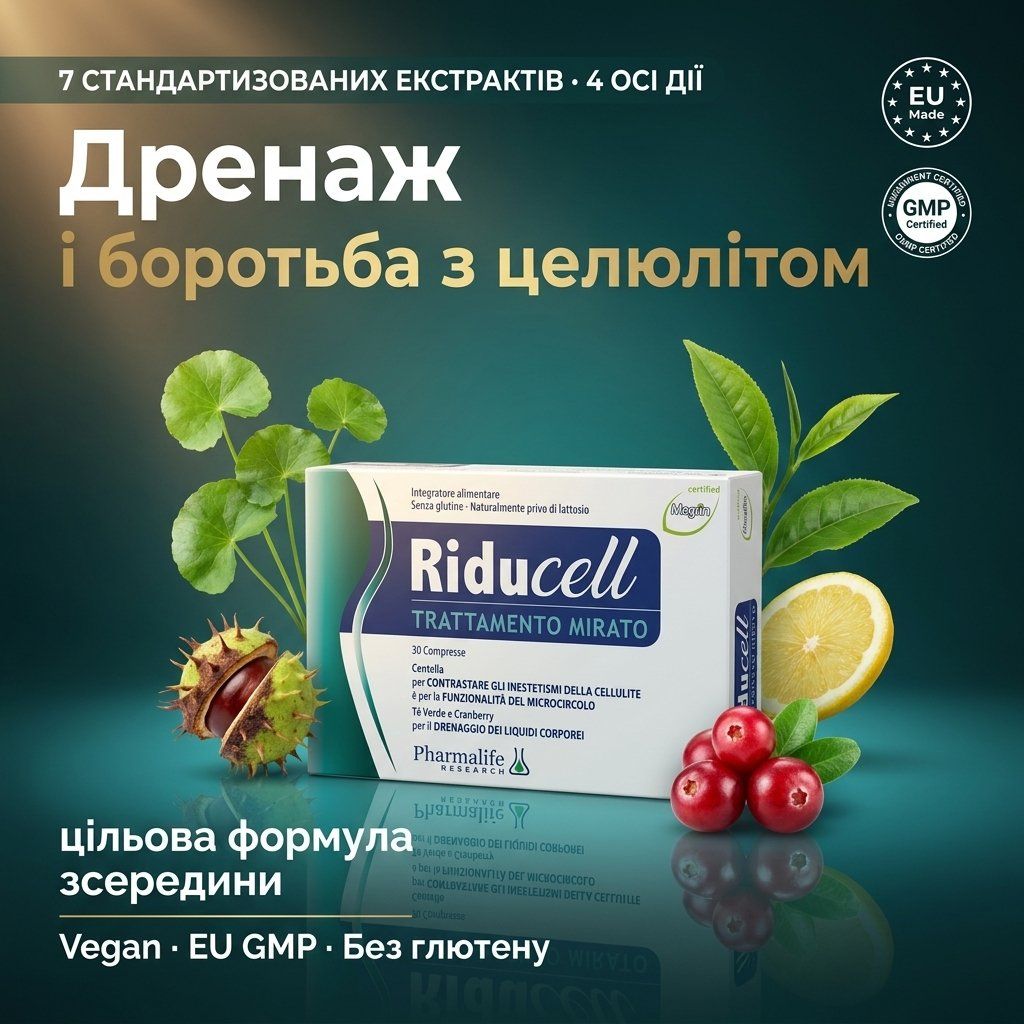 Дієтична добавка Riducell "Дренаж та боротьба з целюлітом", 30 табл. Дієтична добавка Riducell "Дренаж та боротьба з целюлітом", 30 табл.
