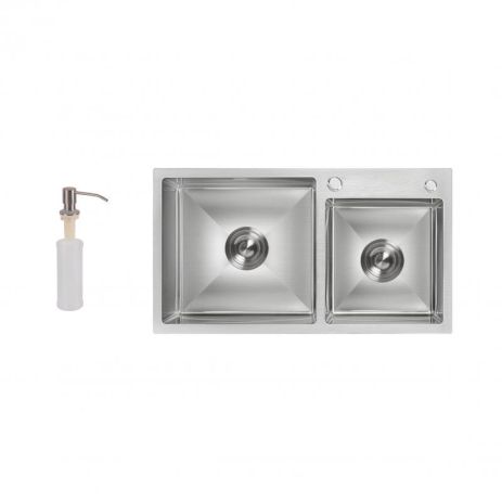 Кухонная мойка с двумя чашами Lidz Handmade H7843 (LDH7843BRU35387), Brushed Steel 3,0/1,0 мм Кухонная мойка с двумя чашами Lidz Handmade H7843 (LDH7843BRU35387), Brushed Steel 3,0/1,0 мм