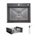 Комплект Lidz Handmade H6050HB інтегрована кухонна мийка Decor Black PVD Honeycomb з дозатором + Lidz K01G