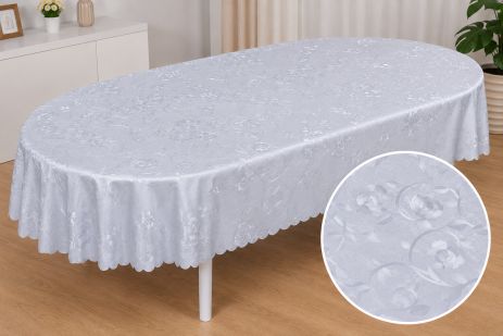Скатерть виниловая овальная 140*300 см 7D/oval/f/white 207