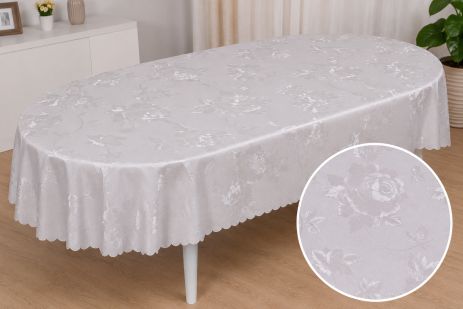 Скатерть виниловая овальная 140*300 см 7D/oval/f/silver 206