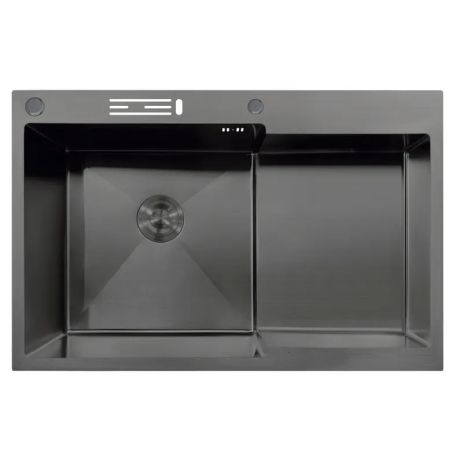 Мийка MIXXUS MH7849L-HK NANO-BLACK (3.0/0.9) з нержавіючої сталі "глибоке крило", з підставкою під ножі (MX1936)