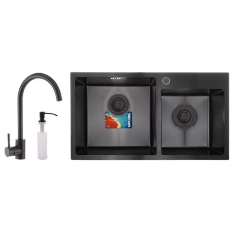 Набір Mixxus SET-7843D-220x1.0-PVD (мийка + змішувач + диспенсер) (MX0585) Набір Mixxus SET-7843D-220x1.0-PVD (мийка + змішувач + диспенсер) (MX0585)
