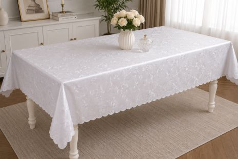 Скатерть виниловая на большой стол 140×300 см с узором 7D/r/white 302