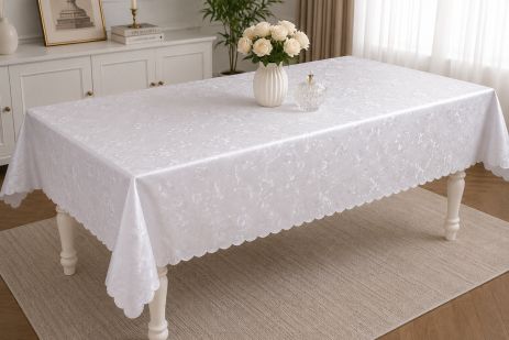 Скатерть виниловая на большой стол 140×300 см с узором 7D/r/white 302 Скатерть виниловая на большой стол 140×300 см с узором 7D/r/white 302