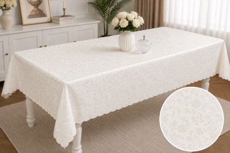 Скатерть виниловая на большой стол 140×300 см с узором 7D/d/champagne 303