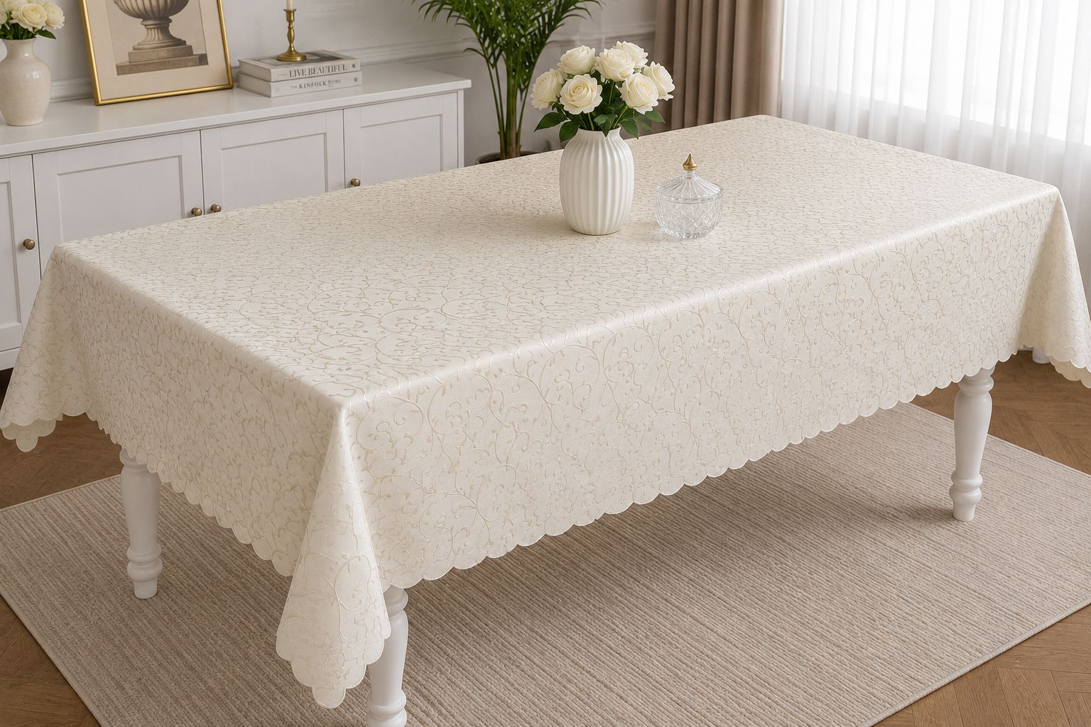 Скатерть виниловая на большой стол 140×300 см с узором 7D/z/champagne 305 Скатерть виниловая на большой стол 140×300 см с узором 7D/z/champagne 305