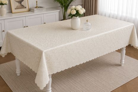 Скатерть виниловая на большой стол 140×300 см с узором 7D/z/champagne 305