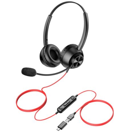 USB гарнітура New Bee H369 з мікрофоном ENC для ПК та ноутбука, USB-A+USB-C, одностороння, дротова, з пультом керування USB гарнітура New Bee H369 з мікрофоном ENC для ПК та ноутбука, USB-A+USB-C, одностороння, дротова, з пультом керування