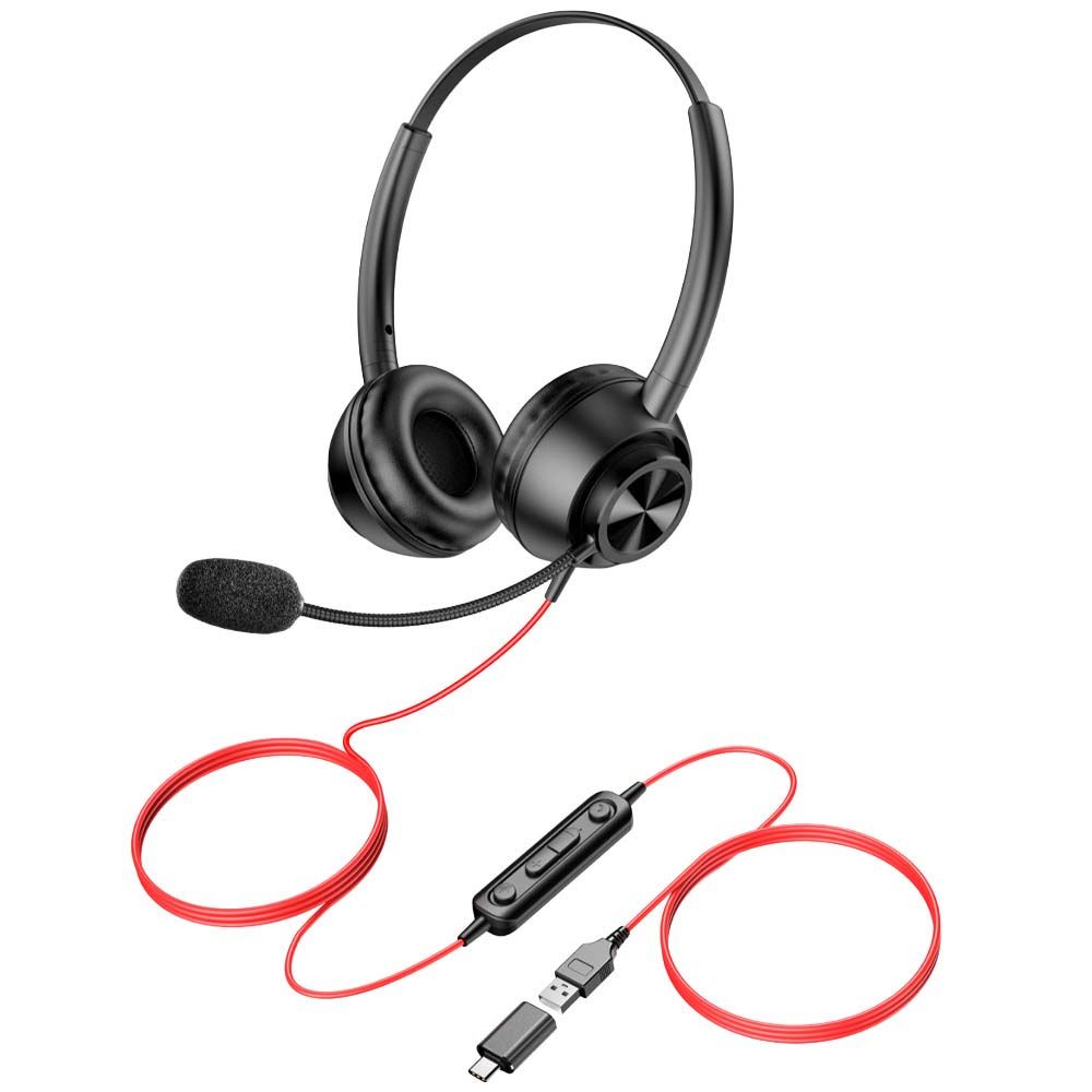 USB гарнітура New Bee H369 з мікрофоном ENC для ПК та ноутбука, USB-A+USB-C, одностороння, дротова, з пультом керування USB гарнітура New Bee H369 з мікрофоном ENC для ПК та ноутбука, USB-A+USB-C, одностороння, дротова, з пультом керування