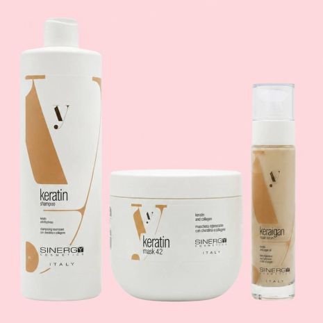 Набір Sinergy Keratin TRIO L шампунь, маска і сироватка для сухого і пошкодженого волосся, 2х500+50 мл