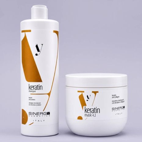 Набір Sinergy Keratin DUO L1 шампунь і маска для пошкодженого волосся з кератином, 2x500 мл