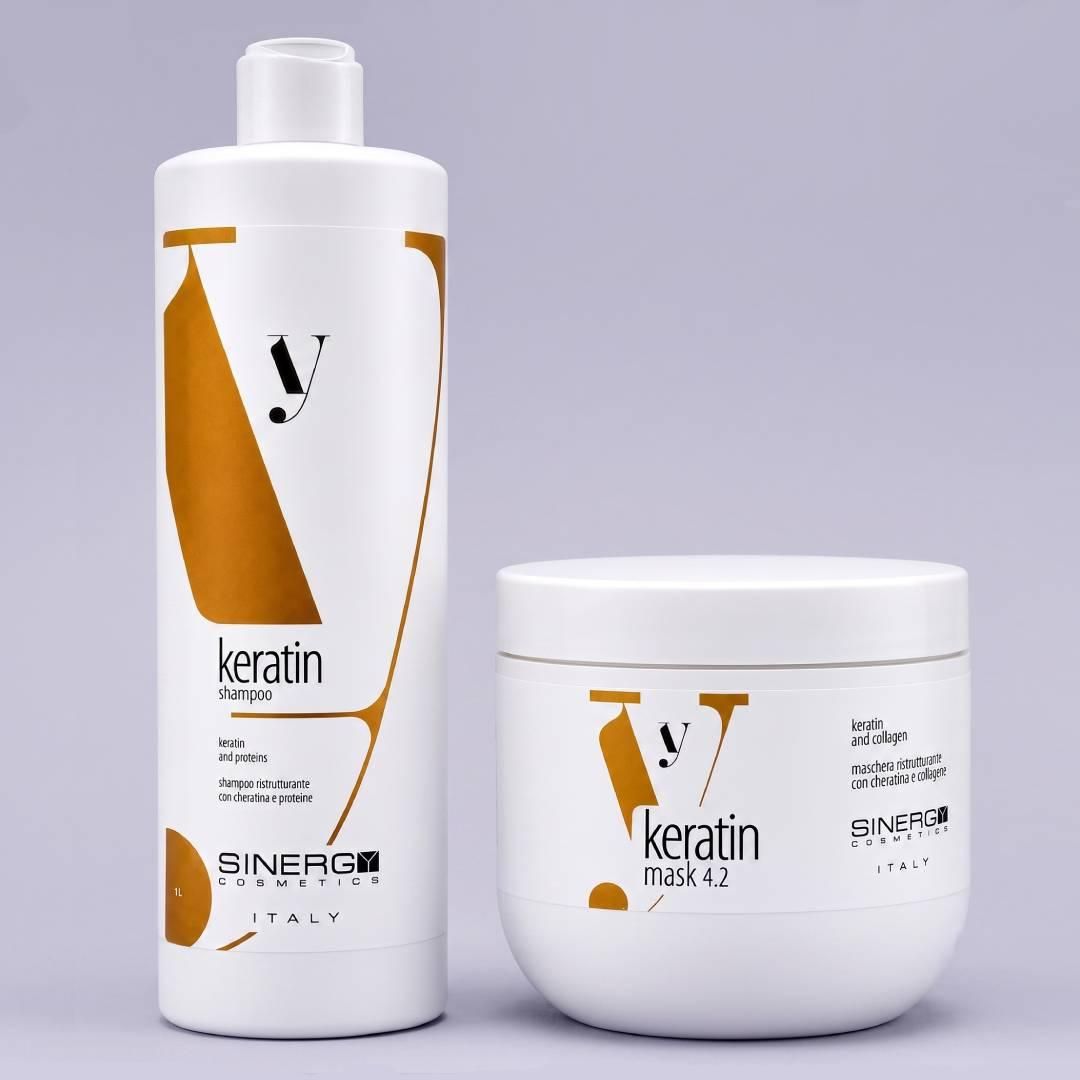 Набір Sinergy Keratin DUO L1 шампунь і маска для пошкодженого волосся з кератином, 2x500 мл Набір Sinergy Keratin DUO L1 шампунь і маска для пошкодженого волосся з кератином, 2x500 мл