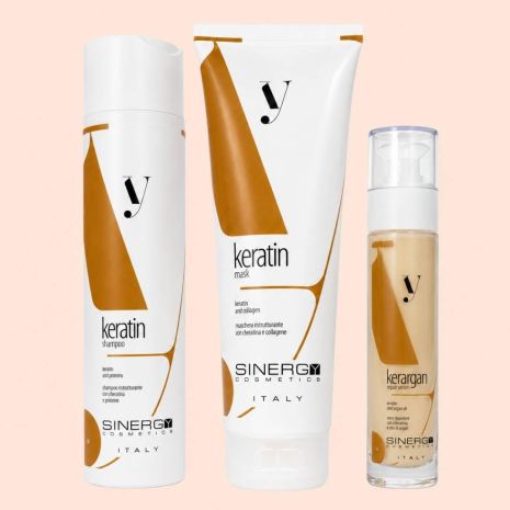 Набір Sinergy Keratin TRIO М шампунь, маска і сироватка для сухого і пошкодженого волосся, 2х250+50 мл
