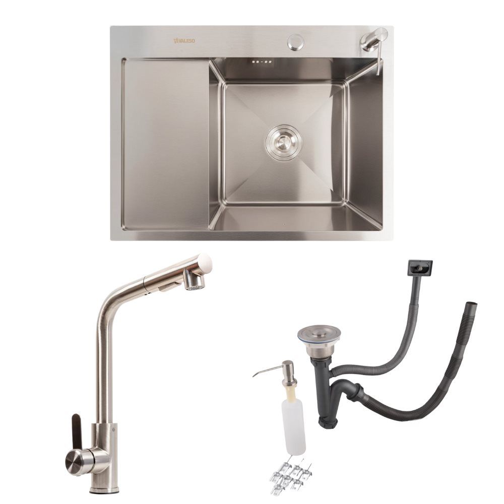 Kitchen Set: Sink Valeso Handmade (65x50 cm) Stainless Steel + Faucet FC-1 with Pull-out Head Kitchen Set: Sink Valeso Handmade (65x50 cm) Stainless Steel + Faucet FC-1 with Pull-out Head
