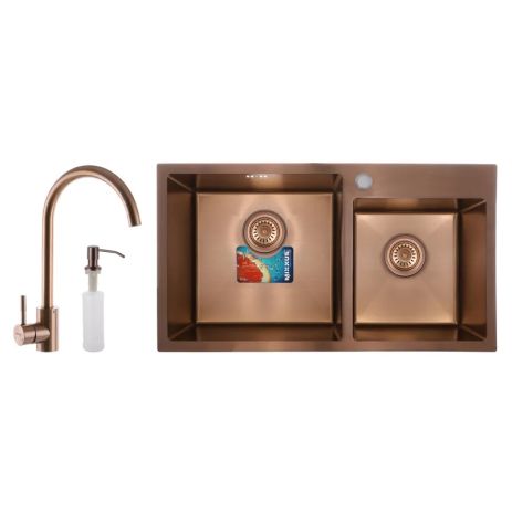 Комплект: мойка, смеситель, диспенсер MIXXUS SET-7843D-220x1.0-PVD-BRONZE (Цвет бронза) (MX0586) Комплект: мойка, смеситель, диспенсер MIXXUS SET-7843D-220x1.0-PVD-BRONZE (Цвет бронза) (MX0586)