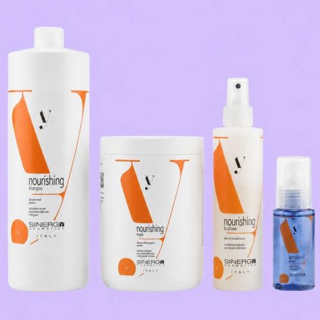 Набор Sinergy Nourishing QUATRO L шампунь, маска, спрей и флюид для сухих и поврежденных волос, 2х1000+200+60 мл Набор Sinergy Nourishing QUATRO L шампунь, маска, спрей и флюид для сухих и поврежденных волос, 2х1000+200+60 мл