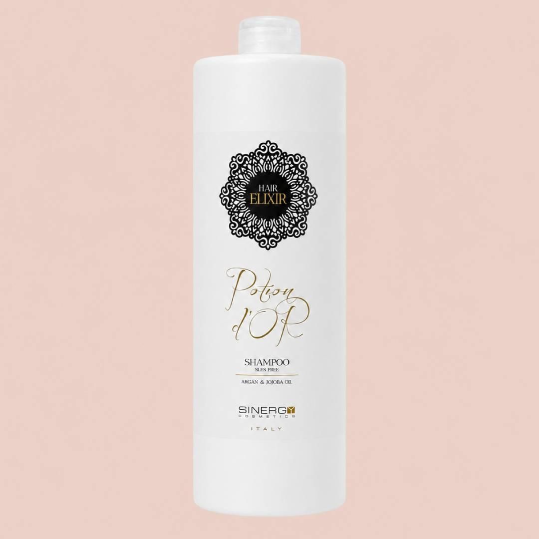Бессульфатный шампунь Sinergy Potion D'or Shampoo с маслом арганы и жожоба для сухих и тусклых волос, 1000 мл Бессульфатный шампунь Sinergy Potion D'or Shampoo с маслом арганы и жожоба для сухих и тусклых волос, 1000 мл