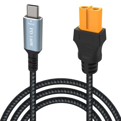 Кабель-перехідник XT60 Female на Type-C PD 140W (28V, 5A Max) 0.5m, нейлон, Black-Grey
