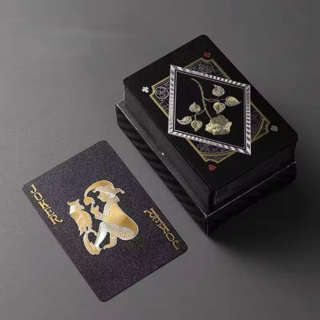Гральні карти Black Rose 54 шт водостійкі пластикові зносостійкі універсальні (87х57mm), Black-Gold