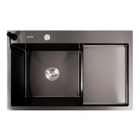 Кухонная мойка СМ 78*50 L PVD черная VALESO Handmade (круглый сифон 3.0/0.8)