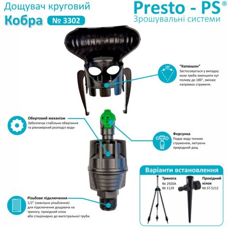 Секторный дождеватель Presto-PS "Кобра" (SP-3302RN)