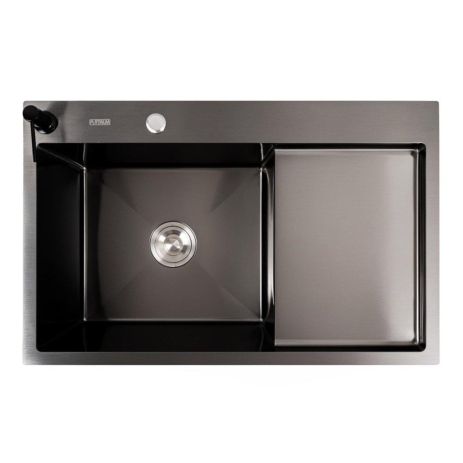Кухонне миття СМ 78*50 L PVD чорне VALESO Handmade (круглий сифон 3.0/0.8)