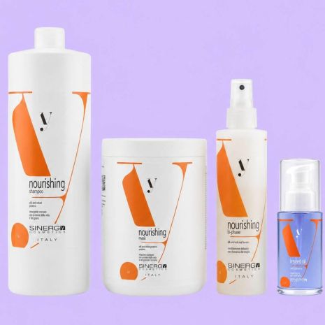 Набір Sinergy Nourishing QUATRO L шампунь, маска, спрей і флюїд для сухого і пошкодженого волосся, 2х1000+200+60 мл
