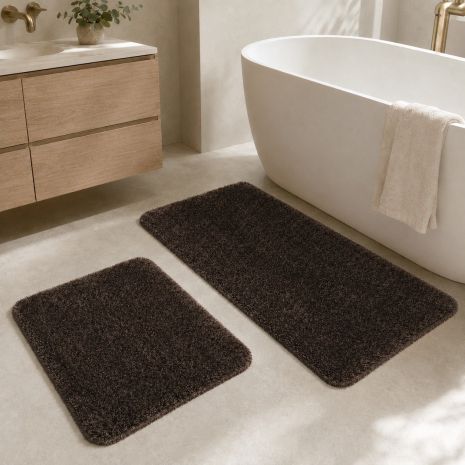 Комплект килимків у ванну і туалет Pirlanta 100*60 +50*60 см з високим ворсом 01297 Brown
