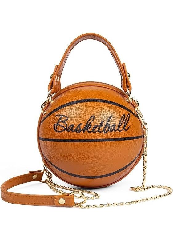 Женская коричневая круглая сумка BASKETBALL мяч на цепочке Женская коричневая круглая сумка BASKETBALL мяч на цепочке