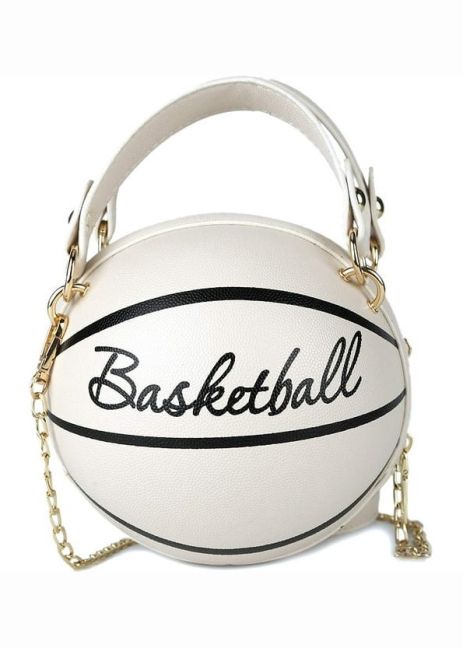 Женская белая молочная круглая сумка BASKETBALL мяч на цепочке Женская белая молочная круглая сумка BASKETBALL мяч на цепочке