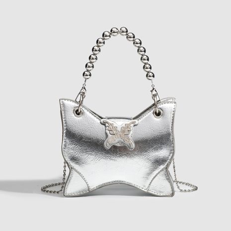 Женская сумка бабочка кросс-боди серебряная