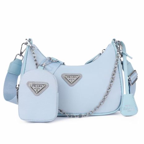Женская сумка Prada хобо голубая