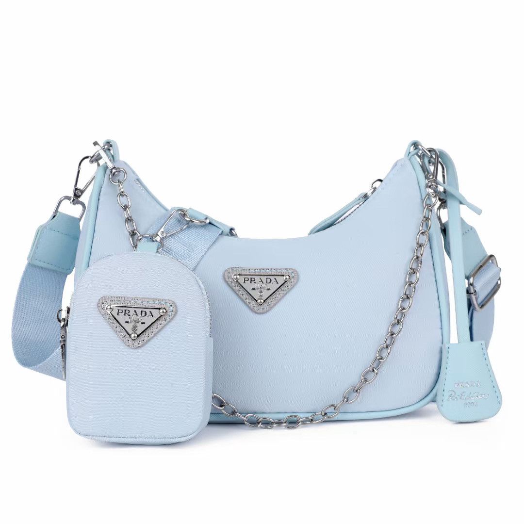Женская сумка Prada хобо голубая Женская сумка Prada хобо голубая
