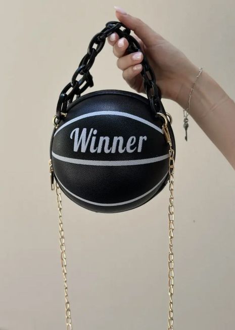 Женская черная круглая сумка WINNER мяч на цепочке