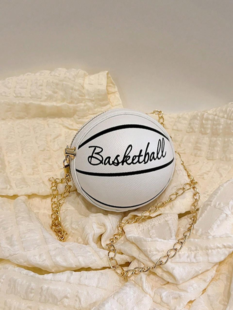 Жіноча кругла сумка маленька 10407 BASKETBALL м'яч на ланцюжку біла Жіноча кругла сумка маленька 10407 BASKETBALL м'яч на ланцюжку біла